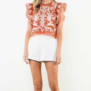 THML Terracotta Top with White Embroidered Floral Detail